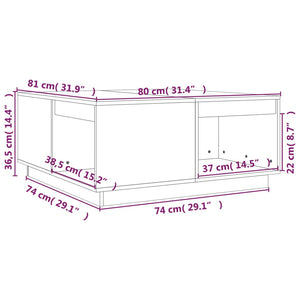 Grauer Couchtisch 80x81 cm aus Kiefer Massivholz