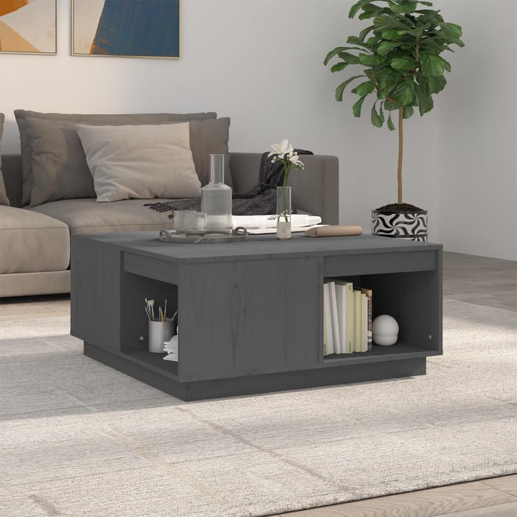 Grauer Couchtisch 80x81 cm aus Kiefer Massivholz