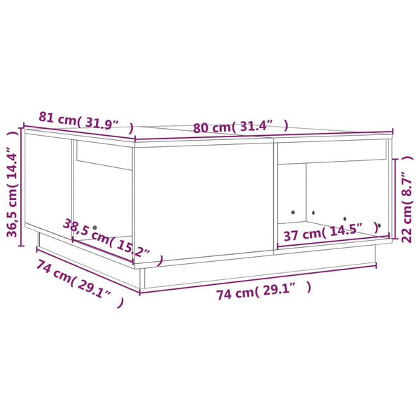 vidaXL Table basse marron miel 80x81x36,5 cm Bois de pin massif