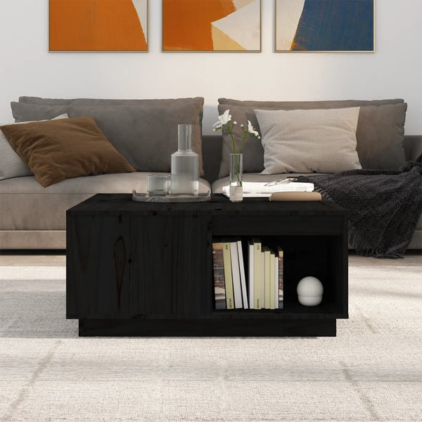 Schwarzer Couchtisch Kiefer Massivholz 80x81 cm