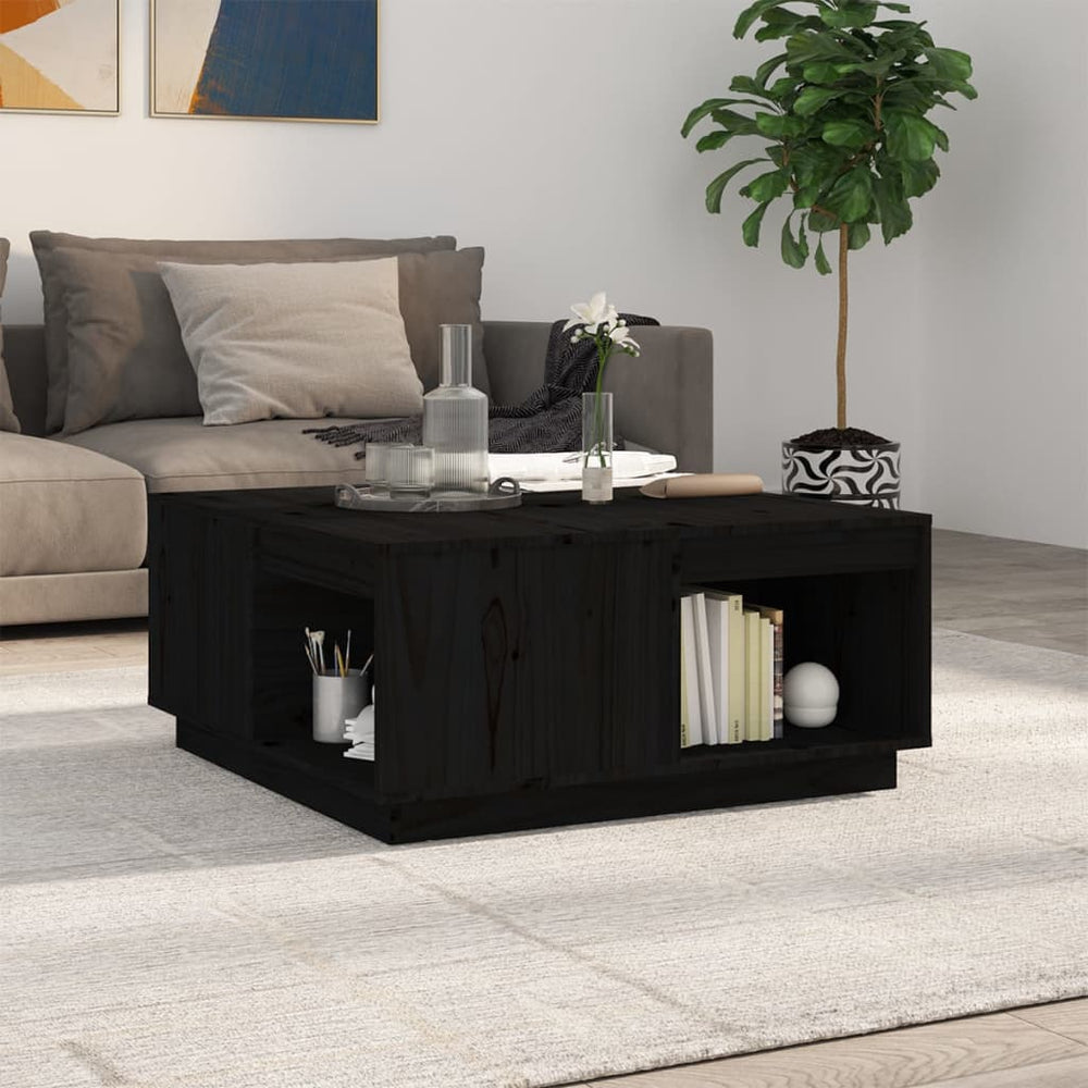 Schwarzer Couchtisch Kiefer Massivholz 80x81 cm
