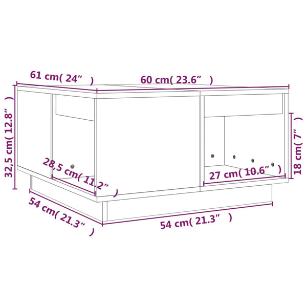 Weißer Couchtisch Kiefer Massivholz 60x61 cm
