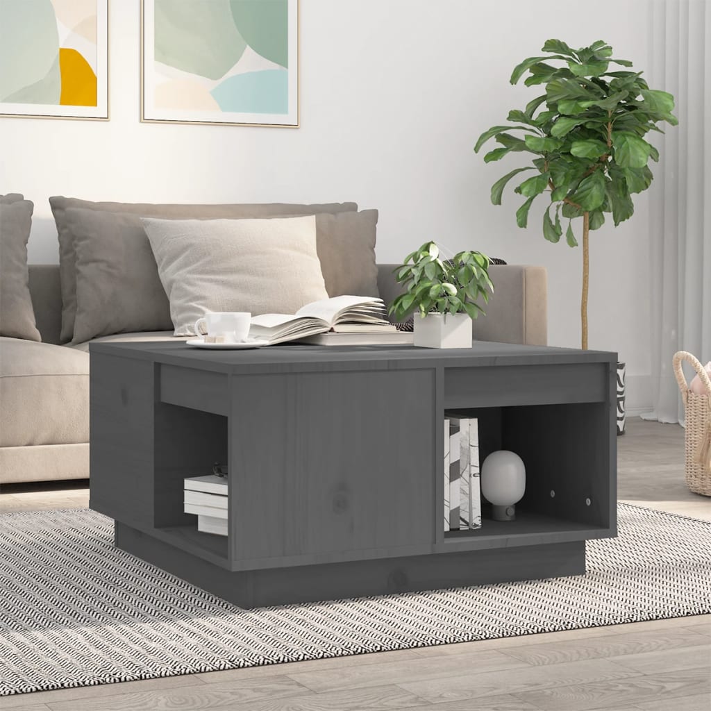 Grauer Couchtisch 60x61 cm Kiefer Massivholz
