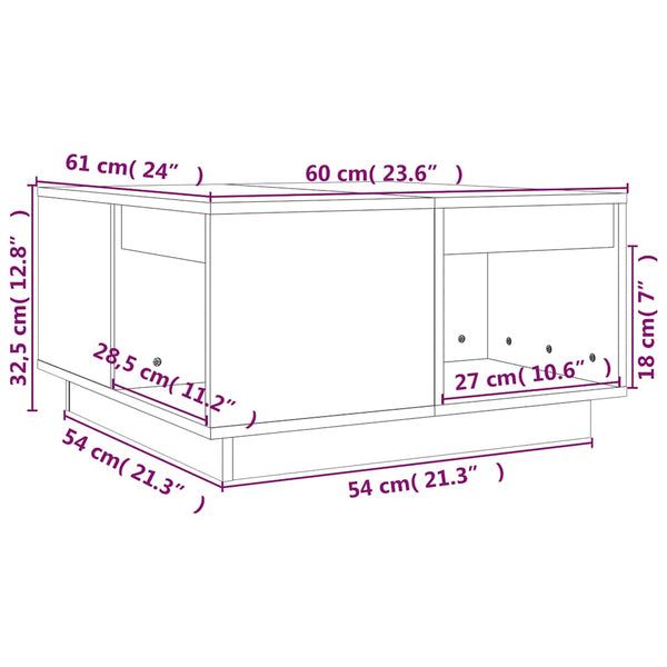 Schwarzer Couchtisch Kiefer Massivholz 60x61 cm