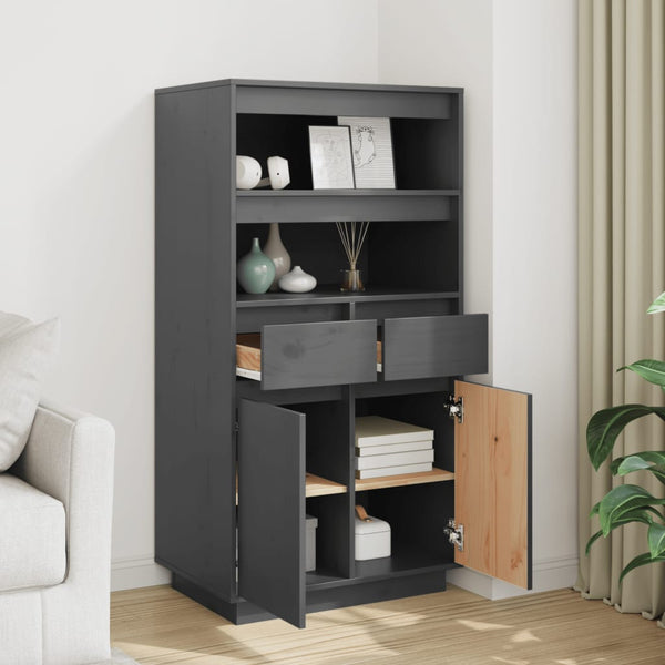 Graues Highboard 60 cm Kiefer Massivholz