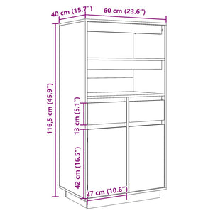 Graues Highboard 60 cm Kiefer Massivholz