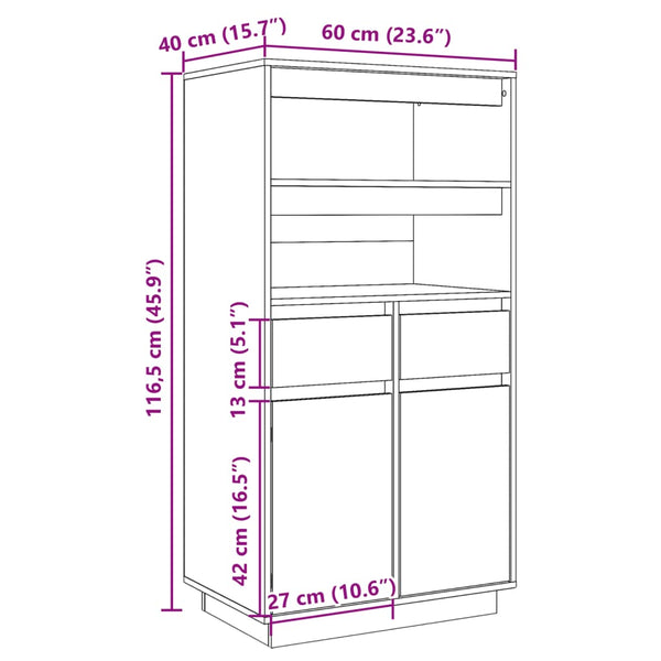Graues Highboard 60 cm Kiefer Massivholz