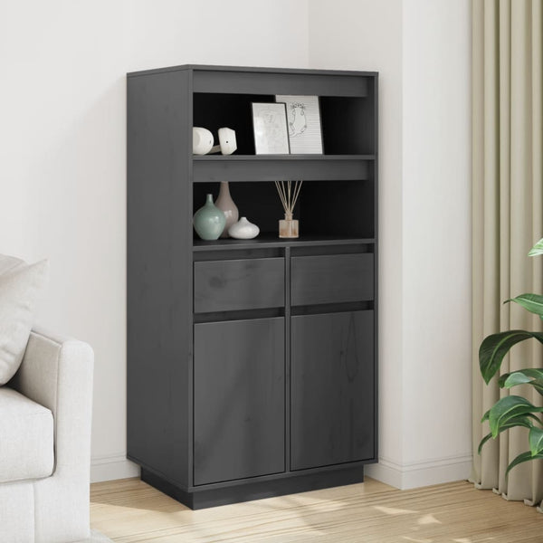 Graues Highboard 60 cm Kiefer Massivholz