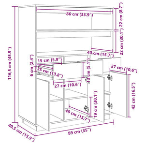 Highboard Honigbraun Kiefer Massivholz 89x40x116,5 cm