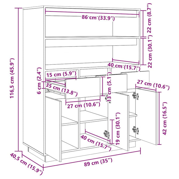 Highboard Honigbraun Kiefer Massivholz 89x40x116,5 cm