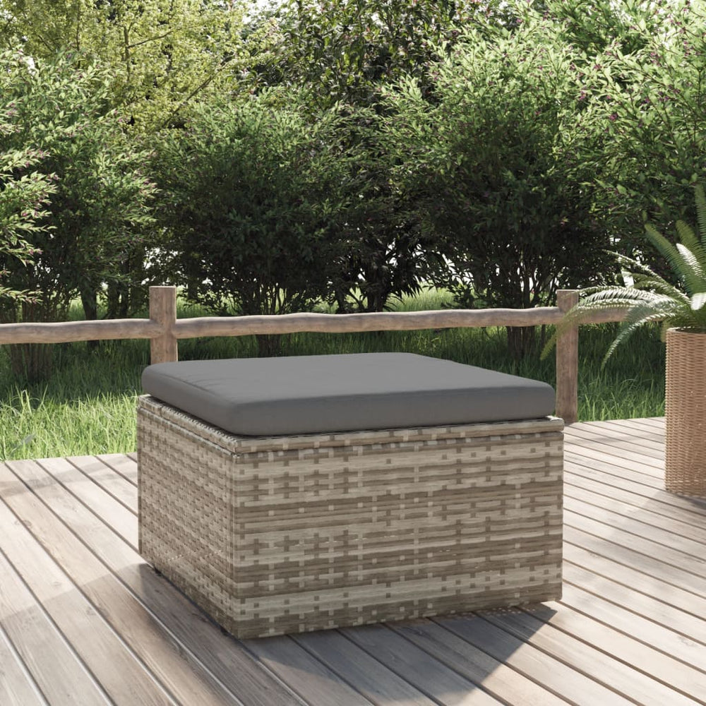 Gartenhocker mit Kissen Grau 55x55x30 cm Poly Rattan