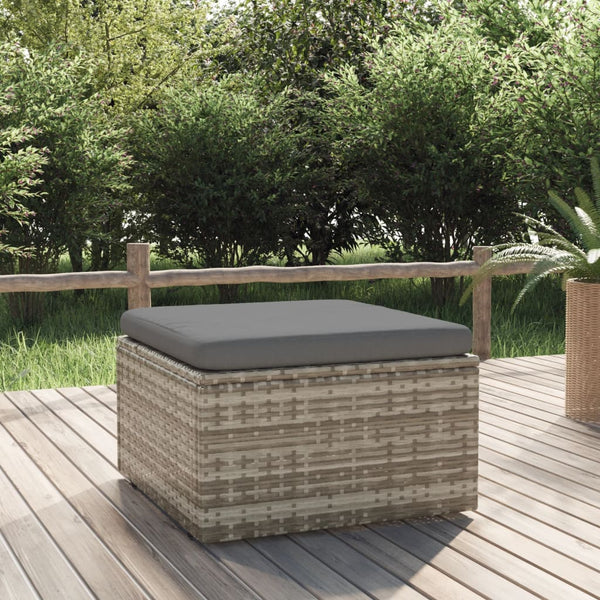 Gartenhocker mit Kissen Grau 55x55x30 cm Poly Rattan