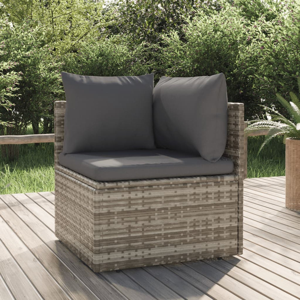 Garten-Ecksofa mit Kissen Grau 57x57x56 cm Poly Rattan