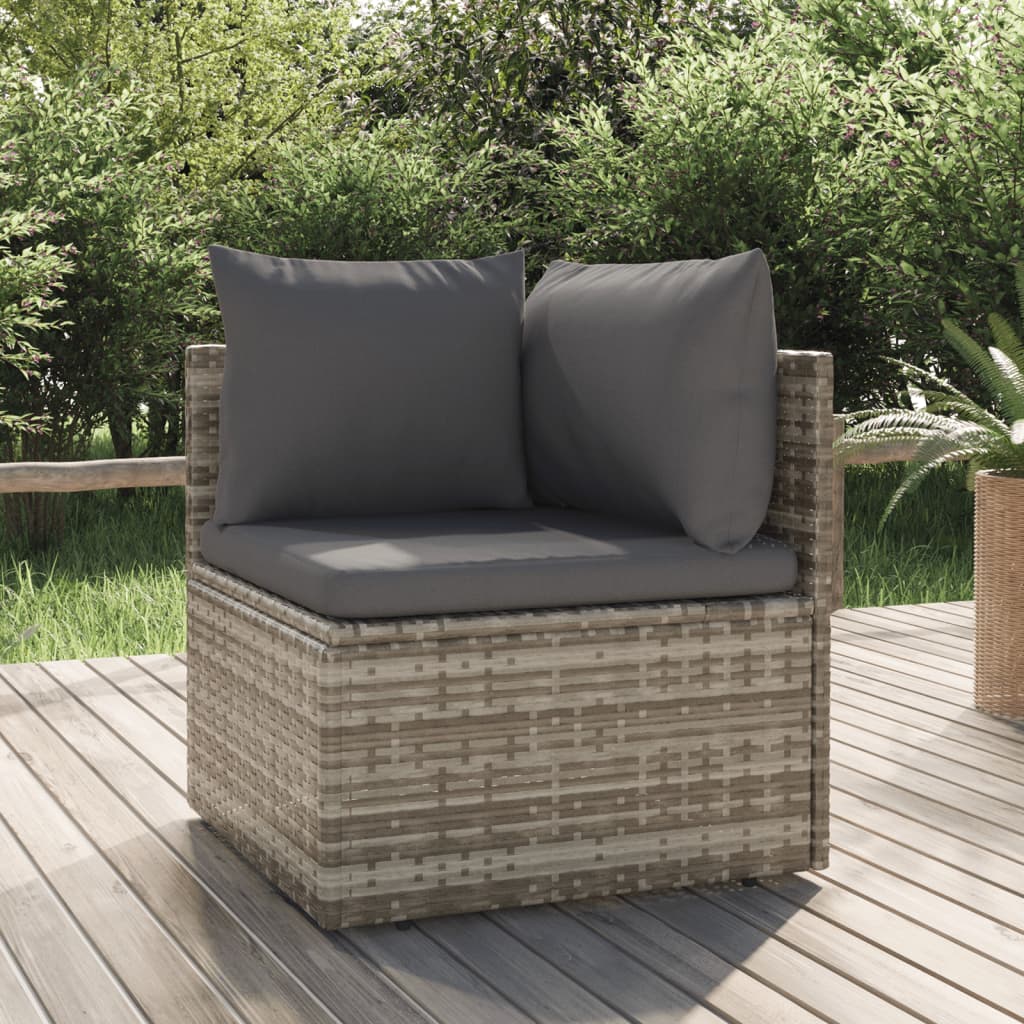 Garten-Ecksofa mit Kissen Grau 57x57x56 cm Poly Rattan