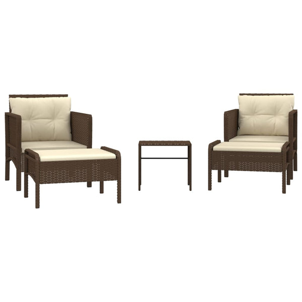 5-tlg. Garten Lounge Set Braun Rattan