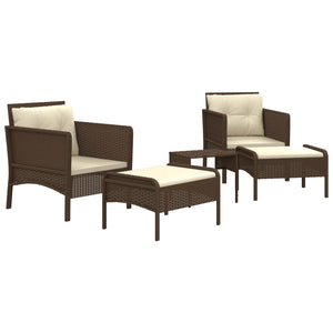 5-tlg. Garten Lounge Set Braun Rattan