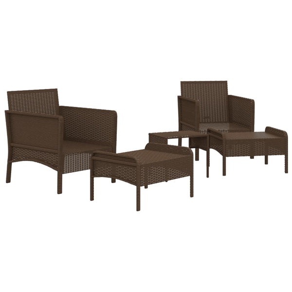 5-tlg. Garten Lounge Set Braun Rattan