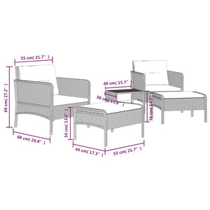 5-tlg. Garten Lounge Set Braun Rattan