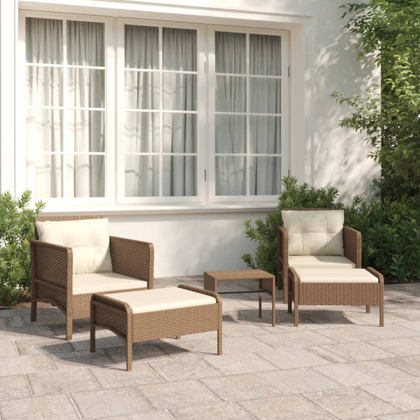 5-tlg. Garten Lounge Set Braun Rattan