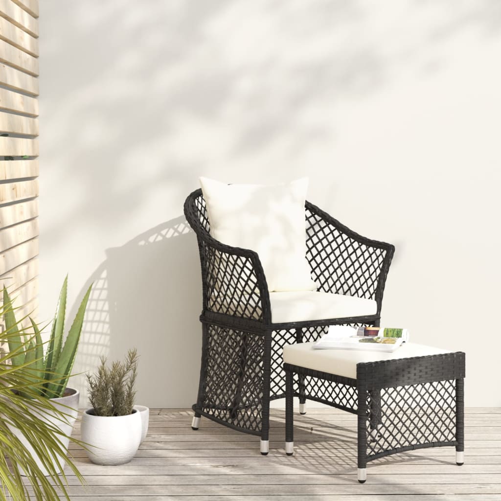 2-tlg. Garten Lounge Set Schwarz Poly Rattan