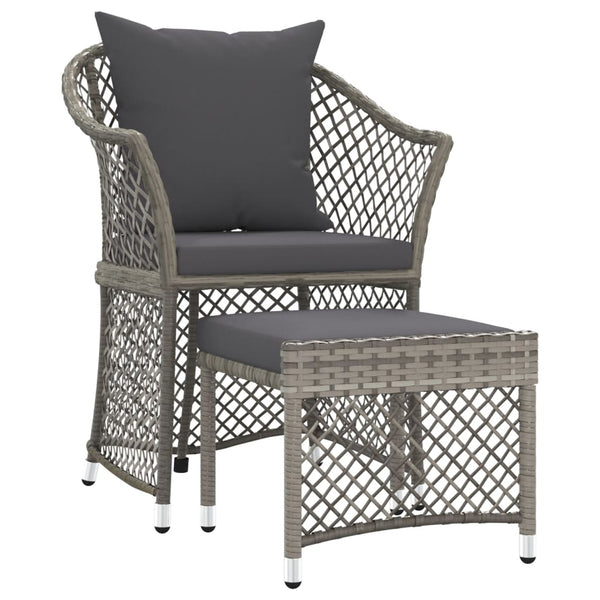 2-tlg. Garten Lounge Set Grau Rattan mit Kissen