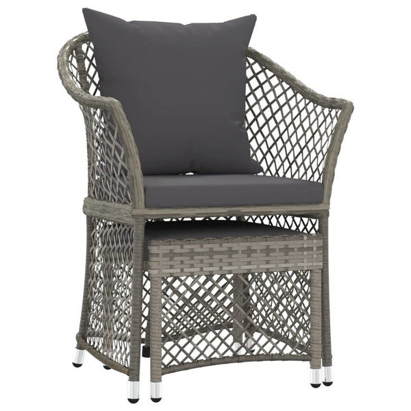 2-tlg. Garten Lounge Set Grau Rattan mit Kissen