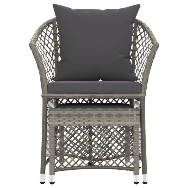 2-tlg. Garten Lounge Set Grau Rattan mit Kissen