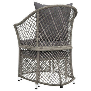 2-tlg. Garten Lounge Set Grau Rattan mit Kissen