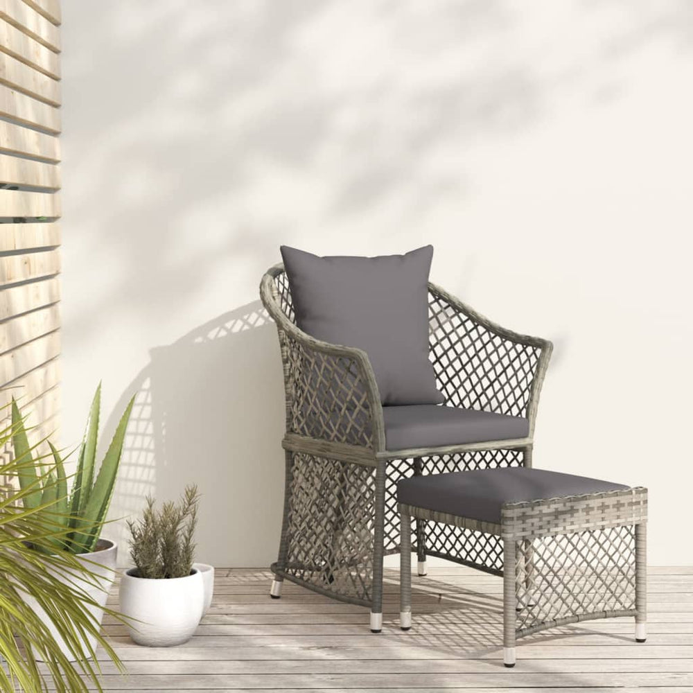 2-tlg. Garten Lounge Set Grau Rattan mit Kissen