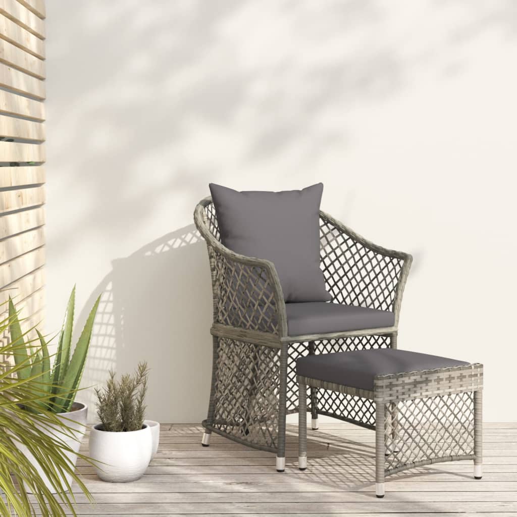 2-tlg. Garten Lounge Set Grau Rattan mit Kissen