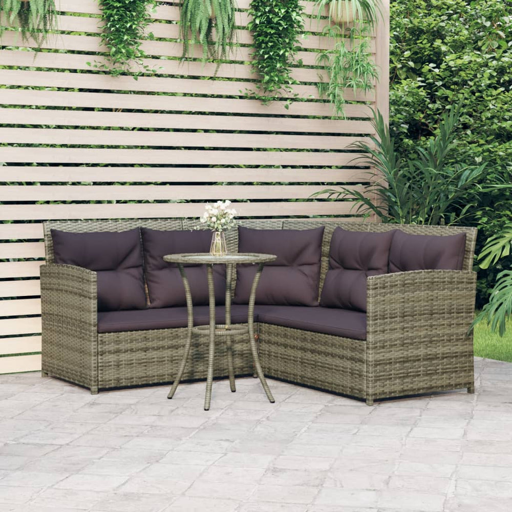 L-förmige Sofagarnitur Grau Poly Rattan mit Kissen