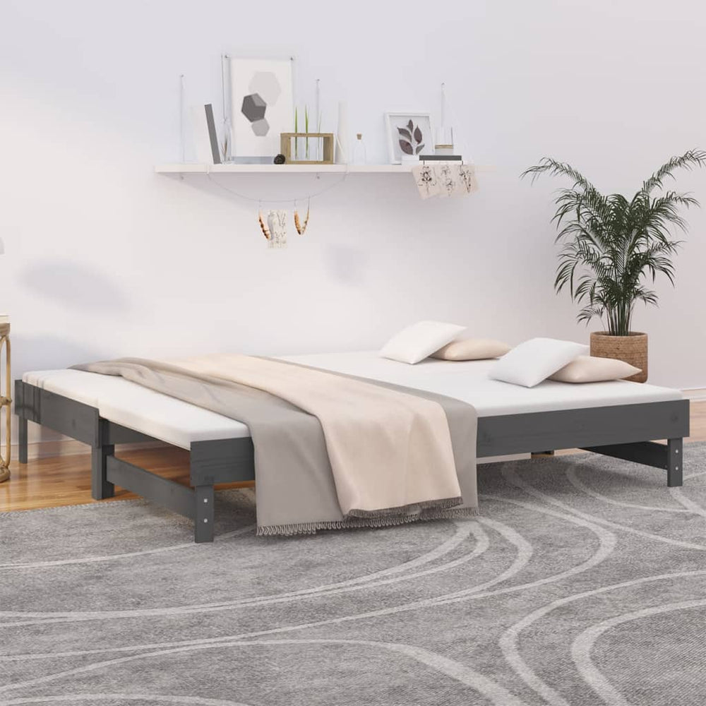 Ausziehbares Tagesbett Grau 2x(100x200) cm Kiefer Massivholz