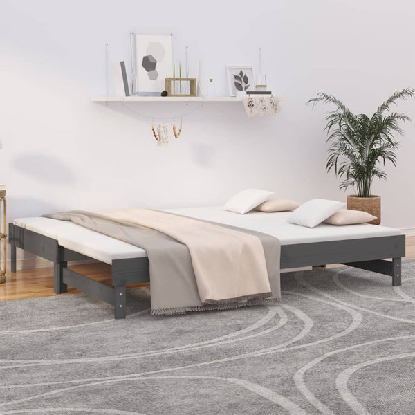 Ausziehbares Tagesbett Grau 2x(100x200) cm Kiefer Massivholz