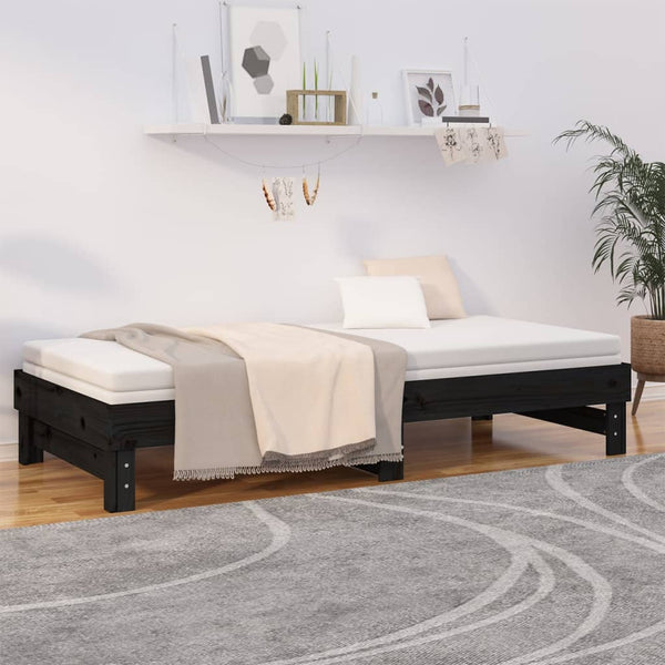 Ausziehbares Tagesbett Schwarz 2x(100x200)cm