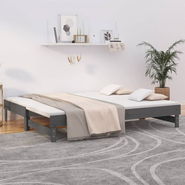 Ausziehbares Tagesbett Grau 90x200 cm Kiefernholz
