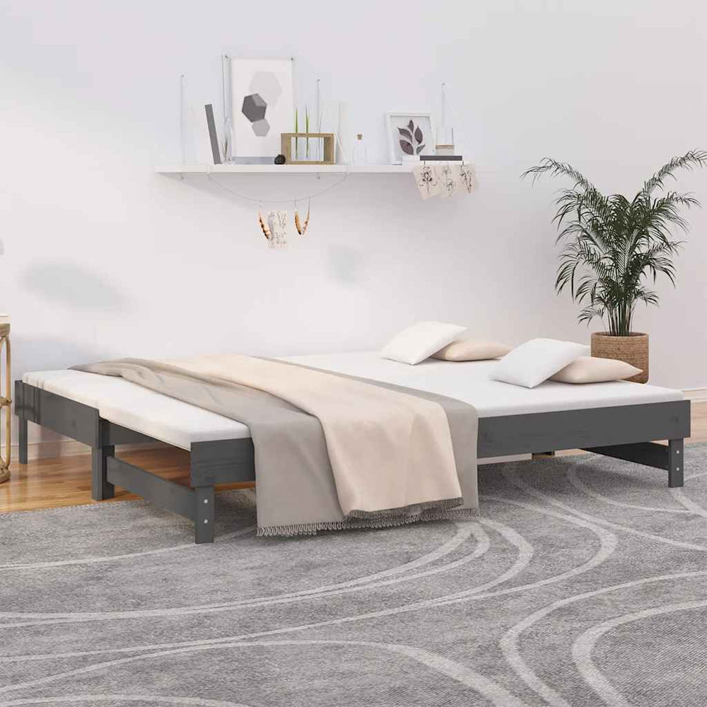 Ausziehbares Tagesbett Grau 80x200 cm Kiefer Massivholz