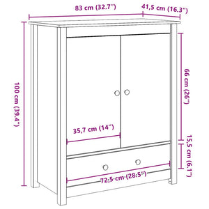 Graues Highboard 83x41,5x100cm Kiefer Massivholz