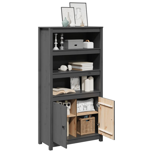Graues Highboard 80x35x154cm Kiefer Massivholz