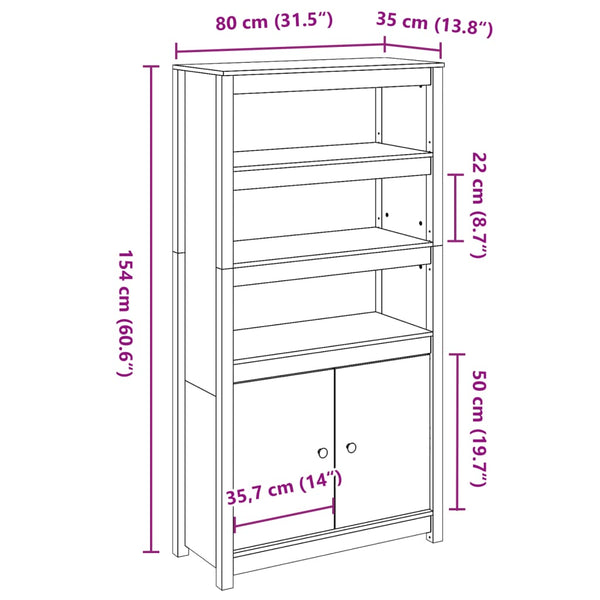 Graues Highboard 80x35x154cm Kiefer Massivholz