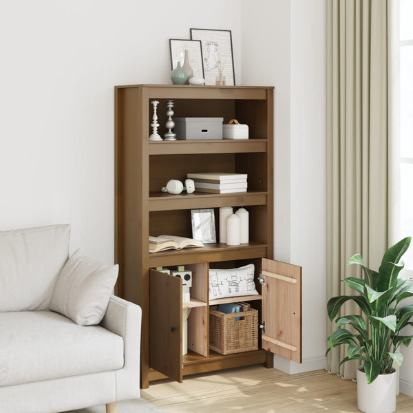 Highboard Honigbraun 80x35x154cm Kiefer Massivholz