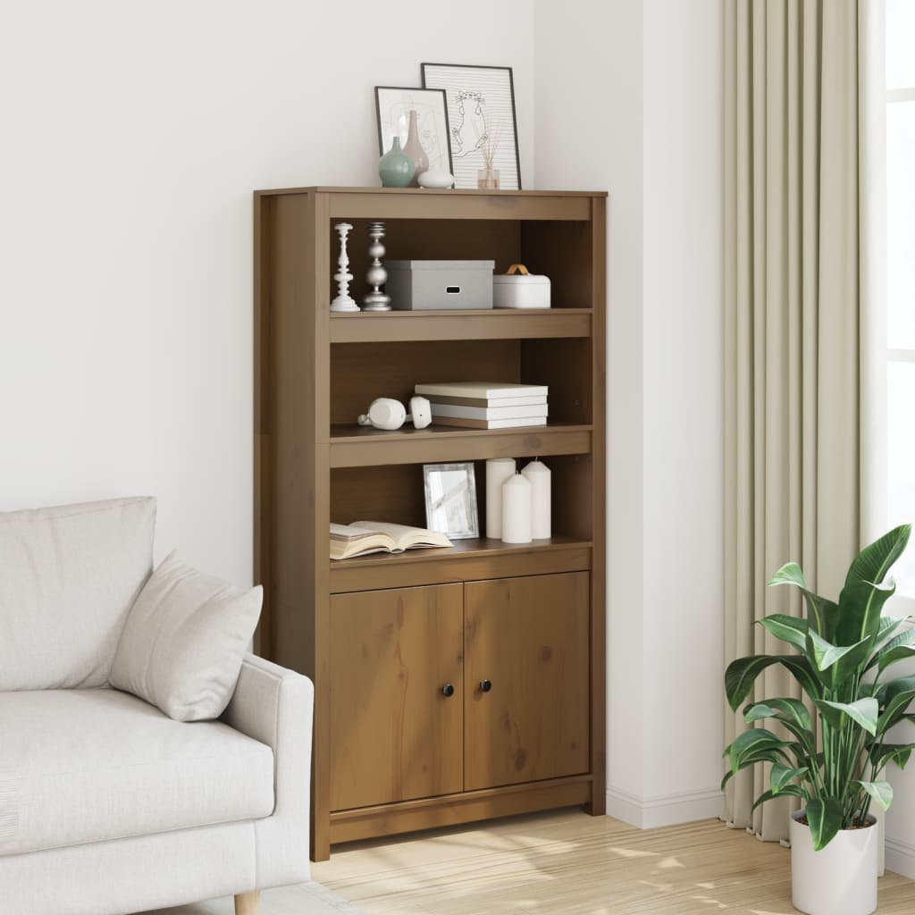 Highboard Honigbraun 80x35x154cm Kiefer Massivholz