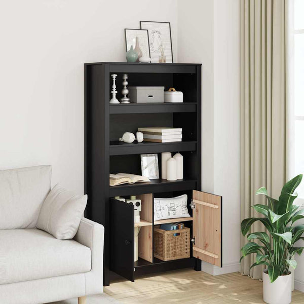 Highboard Schwarz 80x35x154cm Kiefer Massivholz