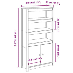 Highboard Schwarz 80x35x154cm Kiefer Massivholz