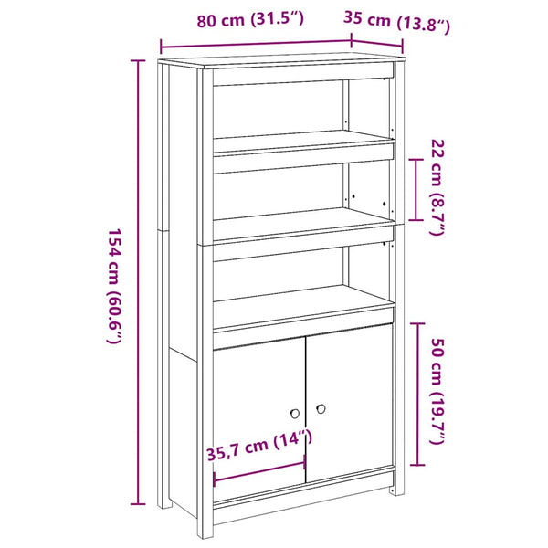 Highboard Schwarz 80x35x154cm Kiefer Massivholz