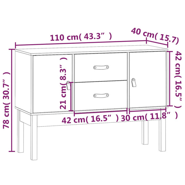 Weißes Sideboard 110 cm Kiefer Massivholz