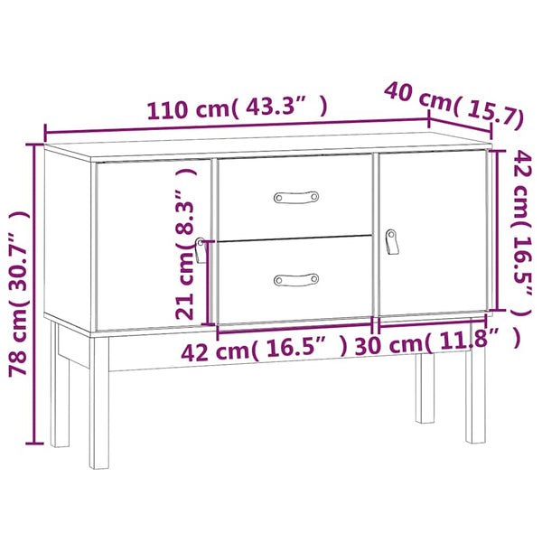 Schwarzes Kiefer Sideboard 110cm