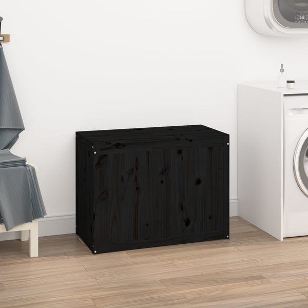 vidaXL Panier à linge noir 88,5x44x66 cm Bois de pin massif