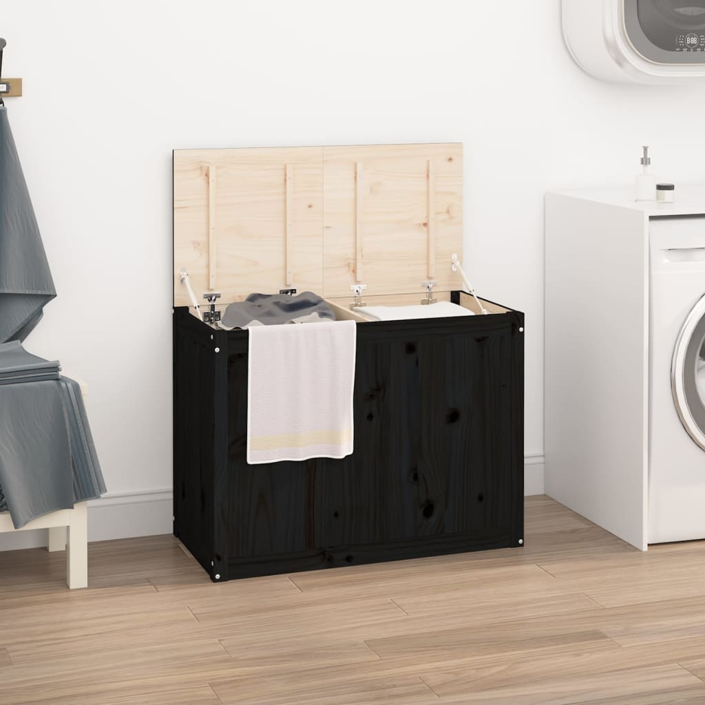 vidaXL Panier à linge noir 88,5x44x66 cm Bois de pin massif