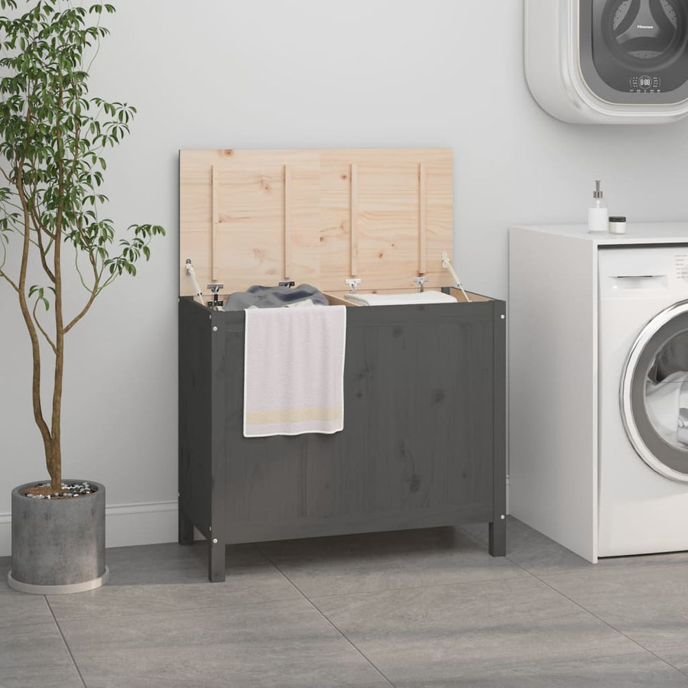vidaXL Laundry Chest Grey 88.5x44x76 cm Solid Pine Wood