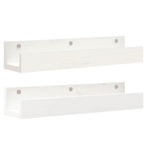 Weiße Wandregale, 2er Set, 50 cm Kiefernholz
